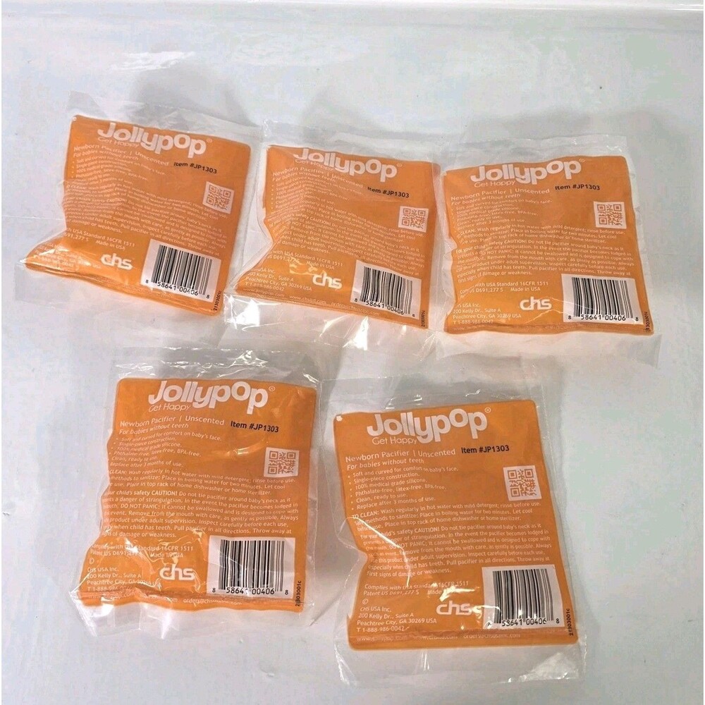 New, 5 Count, Razbaby Jollypop Newborn Baby Pacifier, Unscented, 0-3 MO, Orange